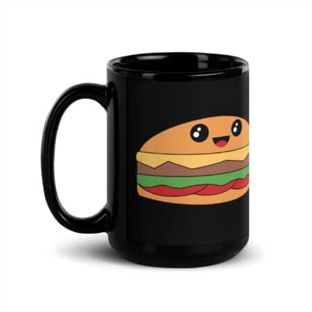 Burger Face Black Glossy Mug